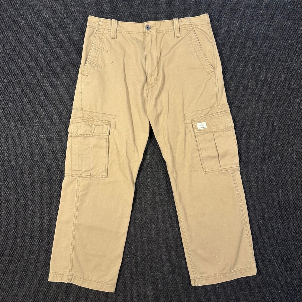 Y2K Levis Cargo Pants Mens 34x30 Khaki Loose Straight Fit Cotton Utility 2009